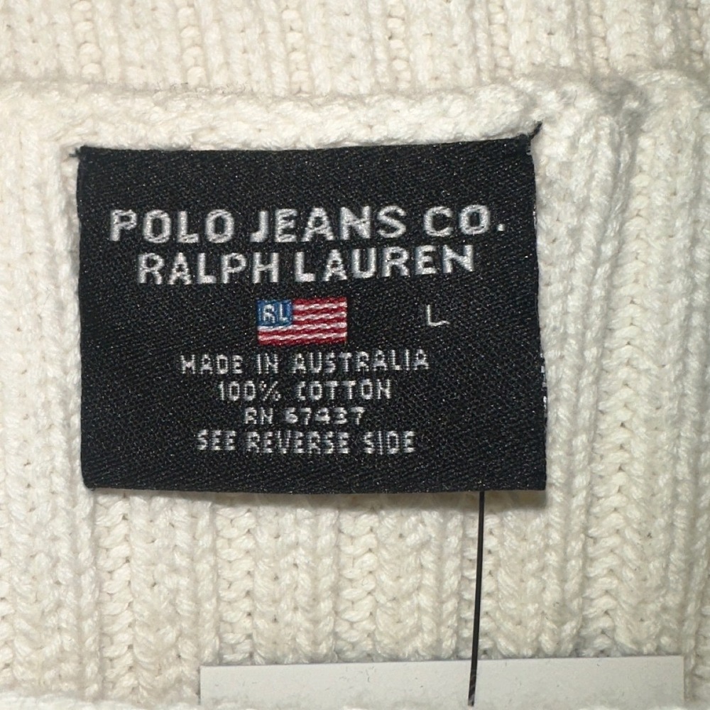 Polo Ralph Lauren American Flag Sleeveless Sweater Cream Cotton Ribbed 90s L - Picture 3 of 5